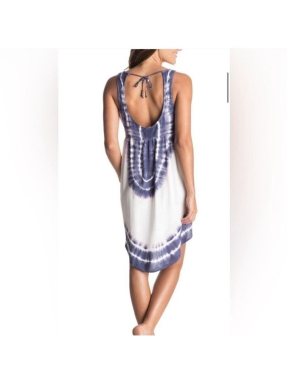 Roxy Blue White Tie Dye High Low Tank Dress Boho Beach Cover Up - Picture 2 of 12